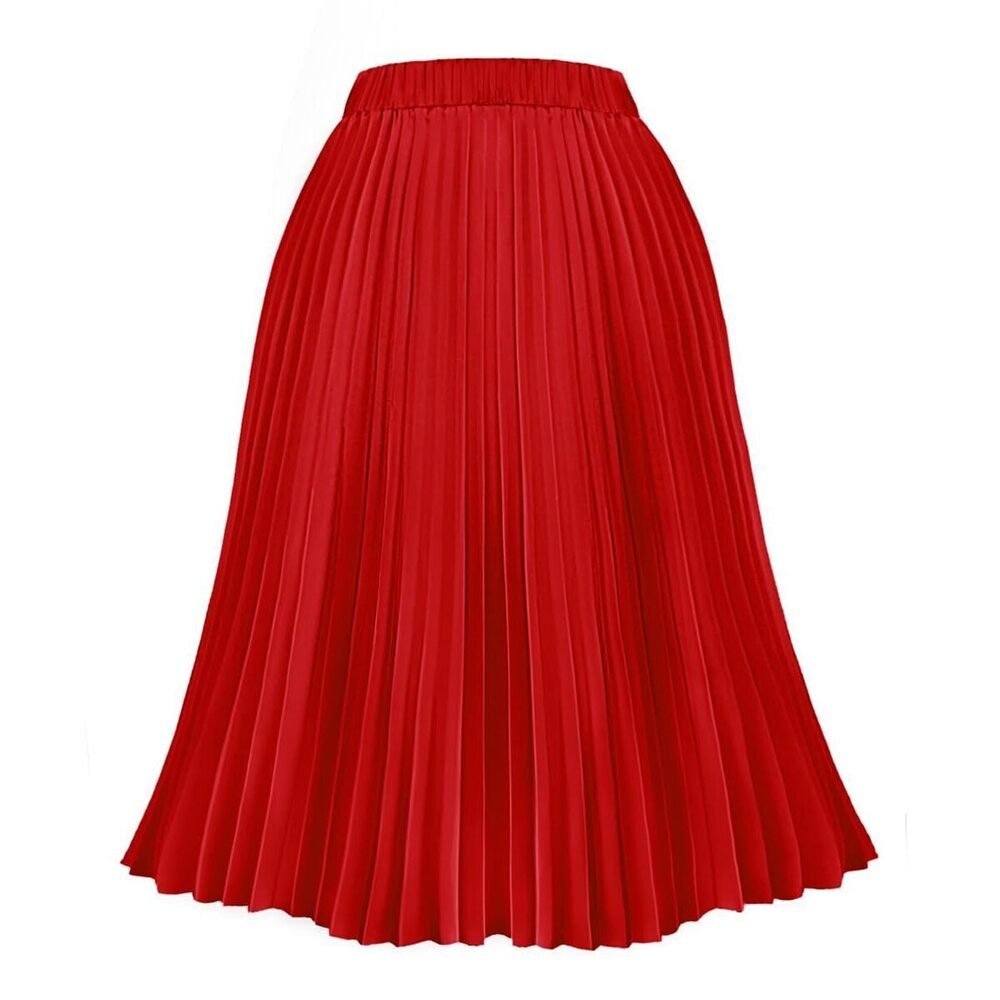 6262 Plus Size Pleated Skirts Midi Length 5X Hight Elastic Waist Solid Red